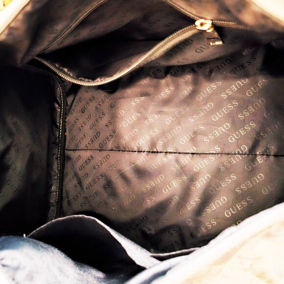 GUESS Signature Logo Duffel Satchel Bag – Beige/Tan Shoulder Strap - Picture 8 of 10